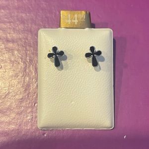 10k silver & black cross earrings